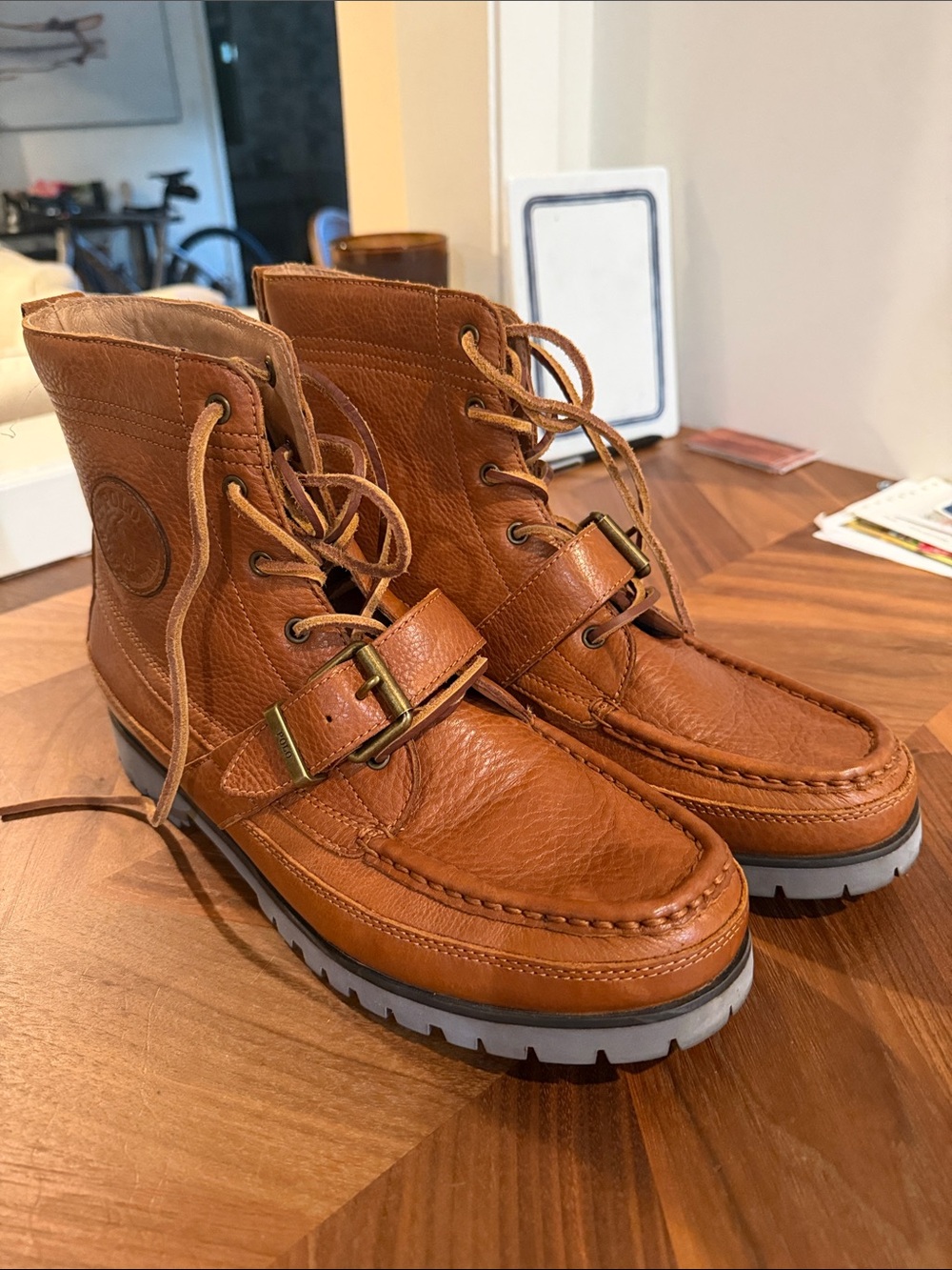 Polo RL Men's Ranger Tumbled Leather Buckle Lug Sole Boots